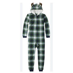 Unisex Adult Reindeer XXXL Hooded Plaid Pajama Jumpsuit Comfy Holidays Gift